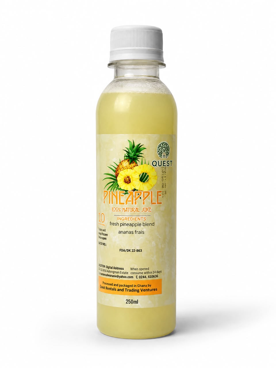 Quest 100% Natural Pineapple Juice (250ml)